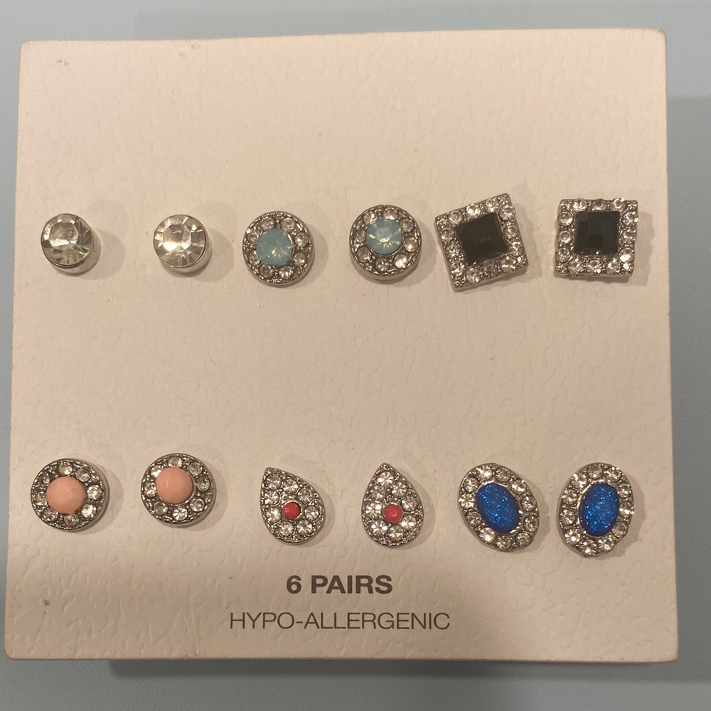 3/$12 Elegant 6 pack of Silver and Gemstone Earring Set